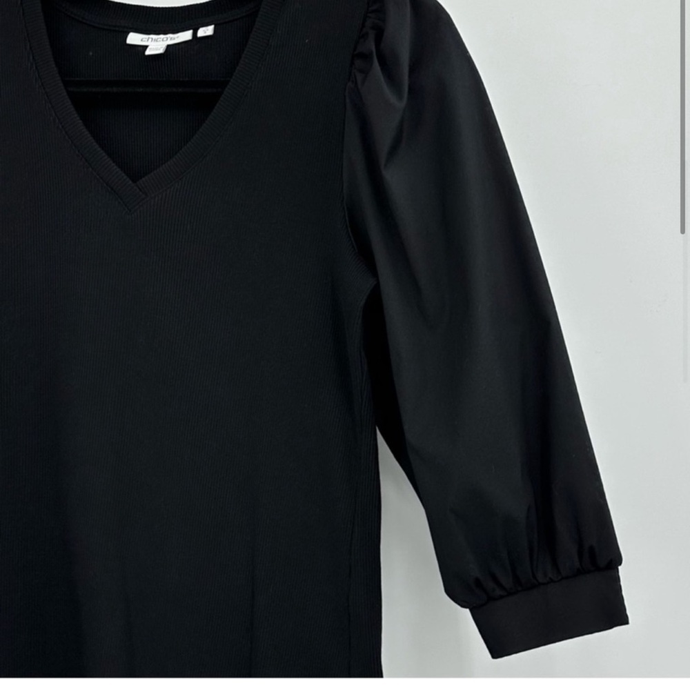 Chico's Black Ribbed Knit V Neck Blouse Small - Picture 3 of 9